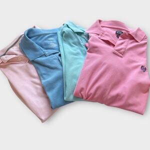 Bundle of 4 bright & pastel men’s polo shirts size medium pink, teal, baby blue